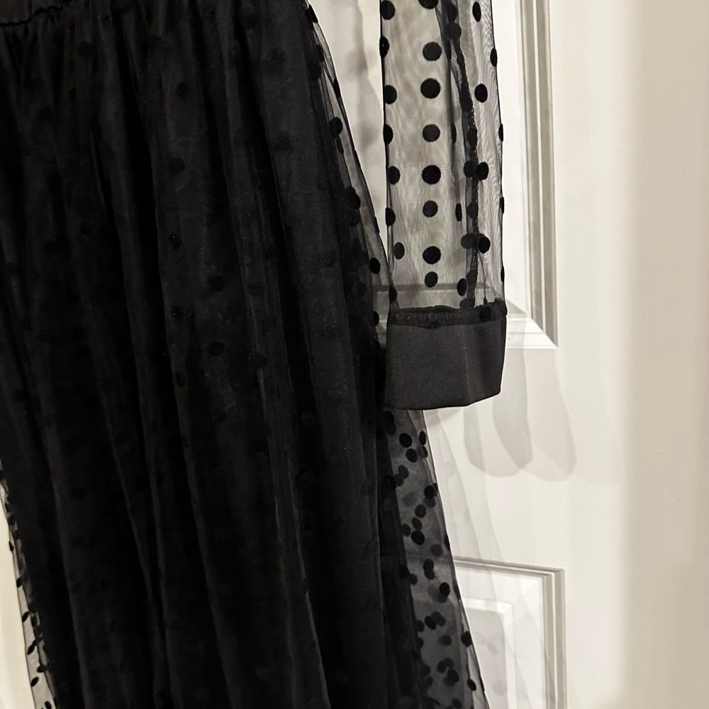 Black Sheer Polka Dot Long-Sleeve Maxi Dress – Size S - Picture 8 of 8